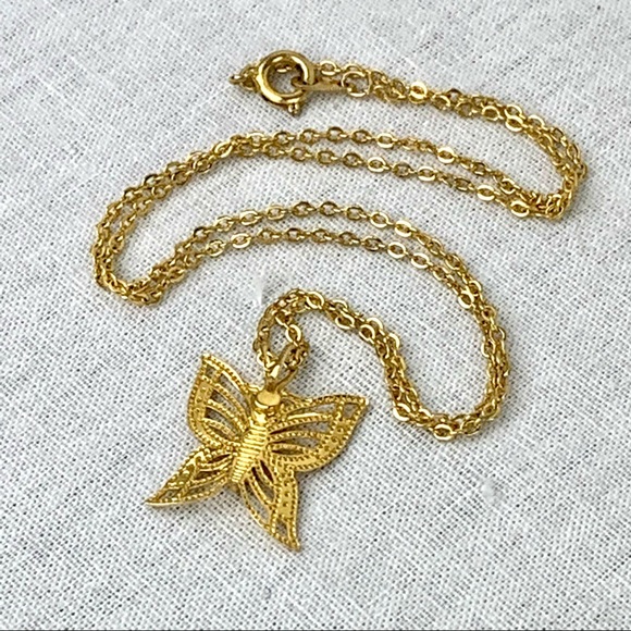 Y2K GOLD TONE BUTTERFLY RHINESTONE NECKLACE - Picture 3 of 4